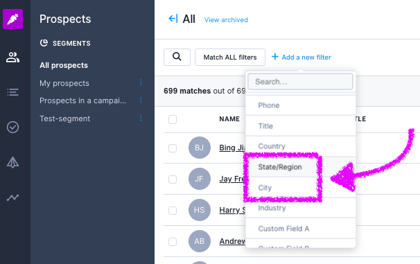 New Location Fields in Overloop sales automation & cold emailing software